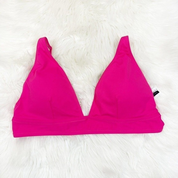 J Crew Retail Womens Size XL Plunge Bikini Top Hot Pink Solid Swim Beach - Picture 2 of 5